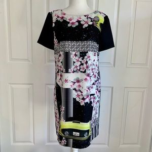 Pinko Black Floral and Car Graphic Shift Dress